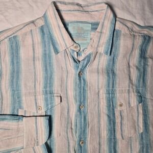 Ocean & Coast Shirt‎ Stripe Linen Lightweight Long Sleeve Shirt Large Beach